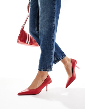 ASOS DESIGN Snatched pointed mid heeled pumps in red