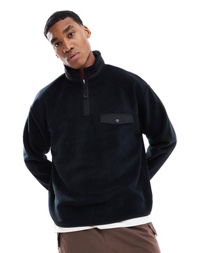 ASOS DESIGN oversized half zip fleece sweatshirt with chest pocket in black