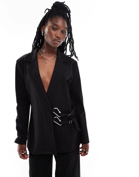 COLLUSION cinched waist blazer in black pinstripe - part of a set