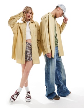 COLLUSION Unisex oversized cotton shirt in sand