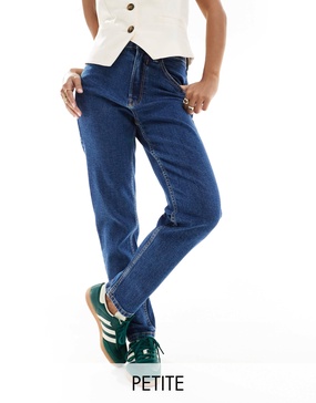 Stradivarius Petite slim mom jeans with stretch in indigo blue