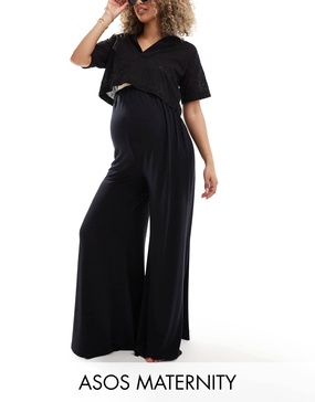 ASOS DESIGN Maternity jersey palazzo beach pants in black