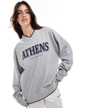 Cotton On classic crew sweatshirt in gray with Athens graphic