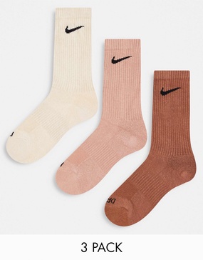 Nike Training Everyday Plus Cushioned 3-pack crew socks in brown and beige