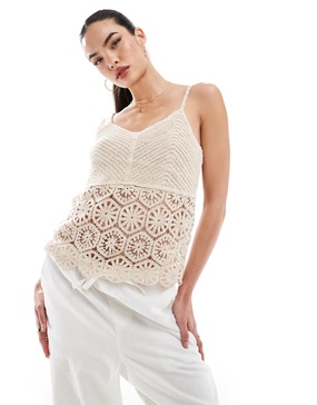 Vila crochet mix camisole top in beige