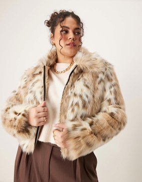 ASOS DESIGN Curve faux fur bomber jacket in snow leopard print