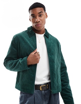 ASOS DESIGN corduroy quilted harrington jacket in green