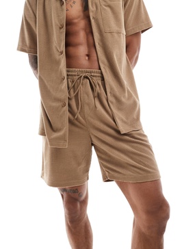 South Beach waffle terrycloth beach shorts in tan - part of a set