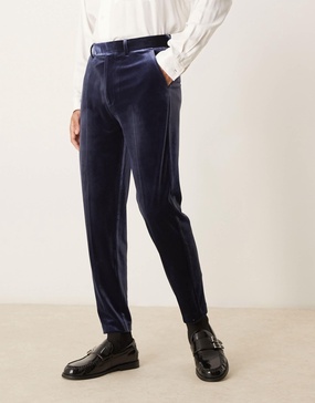 ASOS DESIGN smart tapered fit velvet pants in navy