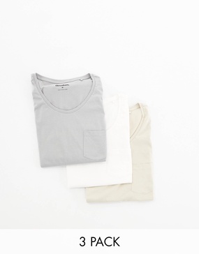 Threadbare 3 pack pocket vest in gray, stone & off white