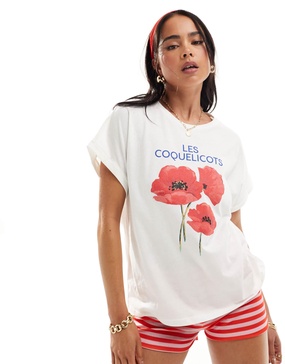 Mango flower print t-shirt in white