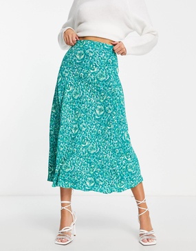 Whistles bias cut midi skirt in green peony print