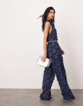 ASOS EDITION textured wide leg pants in blue - part of a set