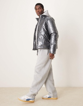 ASOS DESIGN metallic puffer jacket in gray