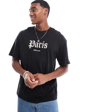 ADPT oversized paris print t-shirt in washed black