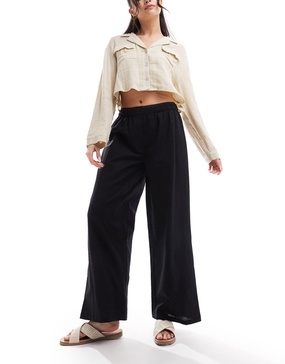 COLLUSION beach linen mix straight leg boxer pants in black