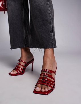 River Island multi buckle mule heel in red