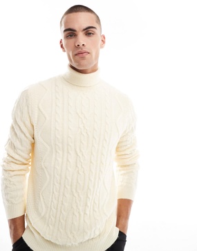 ASOS DESIGN heavyweight cable knit turtleneck sweater in cream