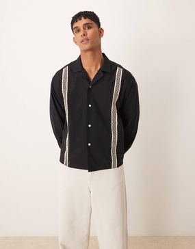 ASOS DESIGN oversized boxy shirt with taping in black