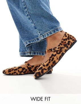 ASOS DESIGN Wide Fit Lottie Mary Jane ballet flats in leopard