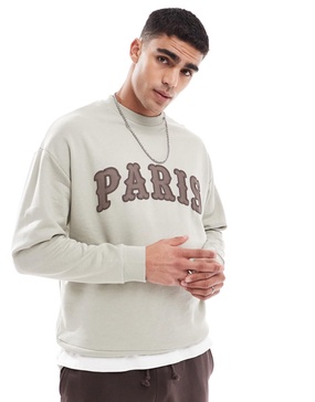 ASOS DESIGN oversized sweatshirt with chest applique in off white