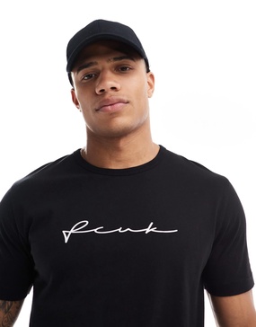 FCUK center scribble logo T-shirt in black