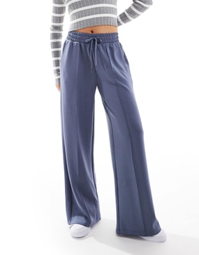 Bershka tie waist wide leg sweatpants in gray blue