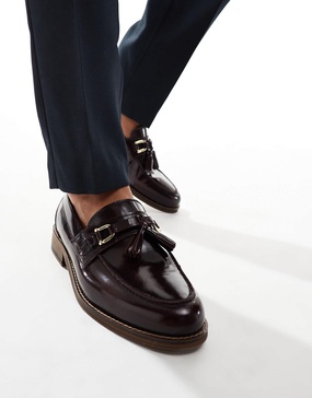 ASOS DESIGN loafers in burgundy leather with tassel