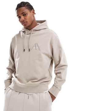 Armani Exchange contrast chest logo hoodie in beige