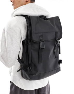 ASOS DESIGN double strap rubberized backpack in black