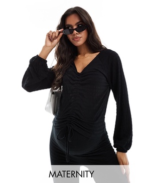 Mamalicious Maternity ruched jersey top in black - part of a set