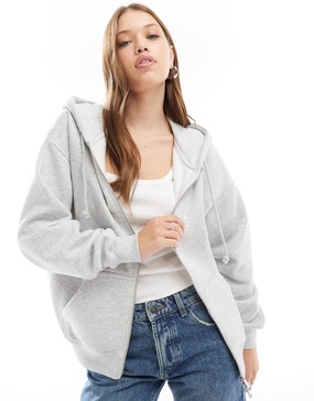 Cotton On boxy fit zip up hoodie in gray