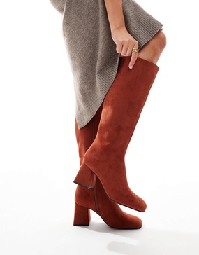 ASOS DESIGN Ciara block heel knee boots in rust