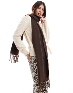 ASOS DESIGN woven tassels scarf in chocolate brown