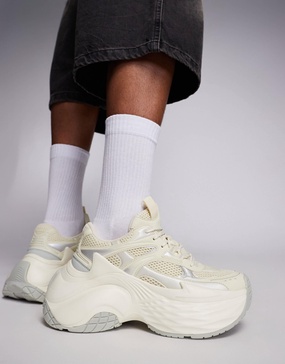 ASOS DESIGN chunky sneakers in white mesh and faux leather paneling