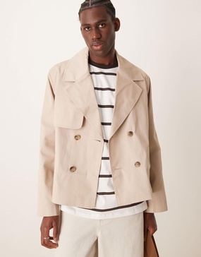 ASOS DESIGN cropped trench coat in stone