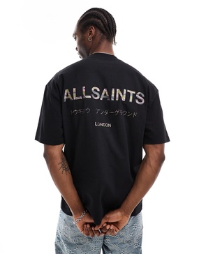 AllSaints Underground oversized t-shirt in black camo