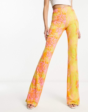 Naked Wardrobe high waist flared pants in neon snake print