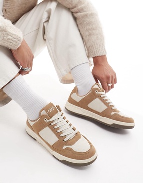 ASOS DESIGN lace up sneakers in stone with gum sole