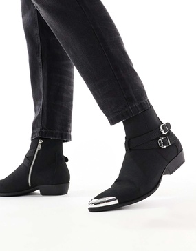 ASOS DESIGN boots in black with straps and cuban heel