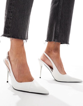 ASOS DESIGN Punk slingback metal heels in white