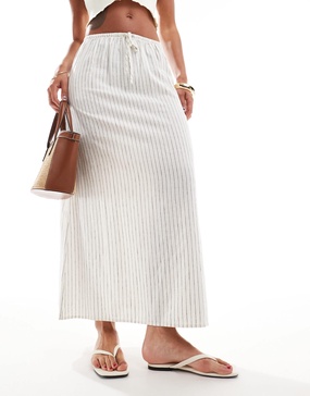 Cotton On margot midi skirt in ecru stripe