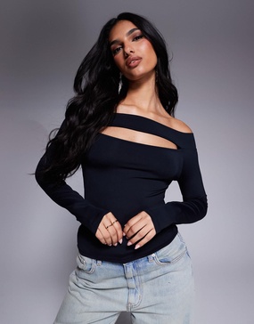 ASOS DESIGN polyamide top with cut out detail in black