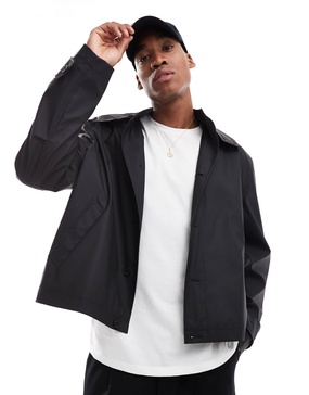 ASOS DESIGN boxy oversized rubberized jacket with hood in black