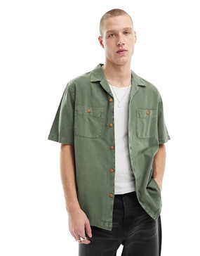 Cotton On contrast sleeve sage short sleeve utility shirt