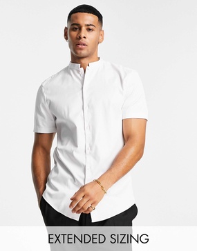 ASOS DESIGN slim sateen shirt with mandarin collar in white