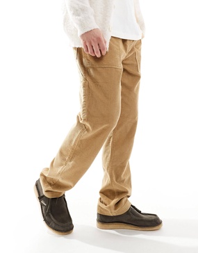 ASOS DESIGN straight leg pull on corduroy carpenter pants in beige