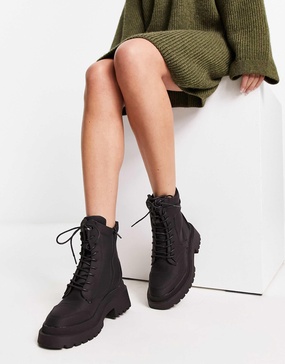 River Island padded biker boots in black