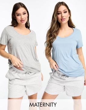 River Island Maternity t-shirt multipack in gray and blue