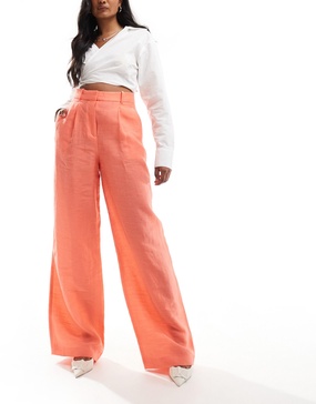 Mango linen mix wide leg pants in orange